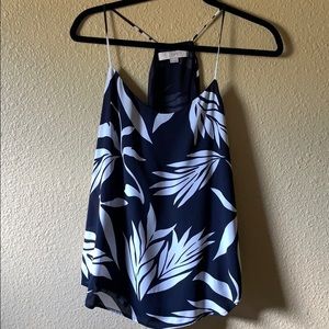 Ann Taylor Loft Blue & White palm leaf print top